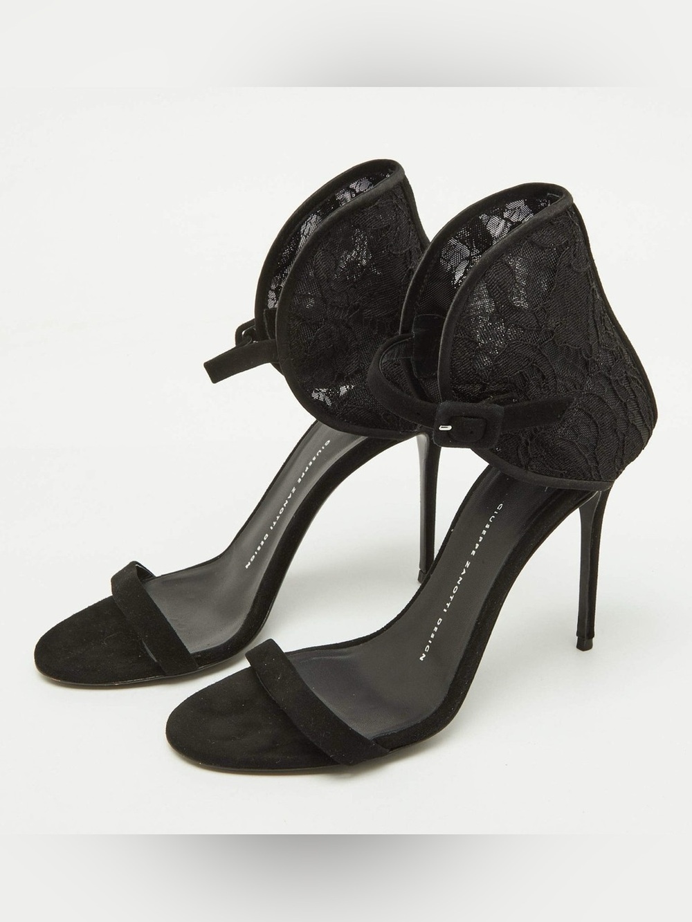 Giuseppe Zanotti Black Lace Ankle-Strap Sandal Heels 39.5 / 9.5